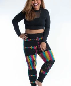 HaremPants.com Plus Size Patch Dye Tie Dye Cotton Leggings In Festival Black Women's