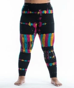 HaremPants.com Plus Size Patch Dye Tie Dye Cotton Leggings In Festival Black Women's