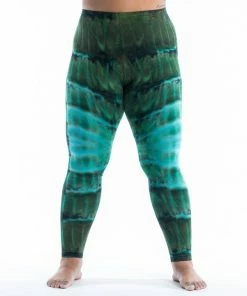 HaremPants.com Plus Size Patch Dye Tie Dye Cotton Leggings In Turquoise