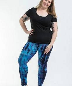 HaremPants.com Women's Plus Size Lightning Stripes Tie Dye Cotton Leggings In Indigo