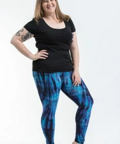 HaremPants.com Women's Plus Size Lightning Stripes Tie Dye Cotton Leggings In Indigo