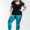 HaremPants.com Plus Size Lightning Stripes Tie Dye Cotton Leggings In Turquoise Women's