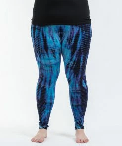 HaremPants.com Women's Plus Size Lightning Stripes Tie Dye Cotton Leggings In Indigo
