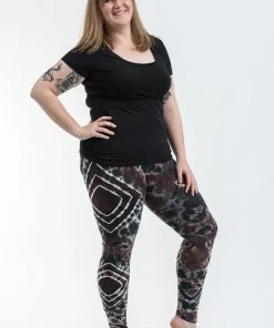 HaremPants.com Women's Plus Size Diamond Tie Dye Cotton Leggings In Brown