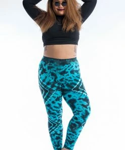 HaremPants.com Plus Size Diamond Tie Dye Cotton Leggings In Turquoise