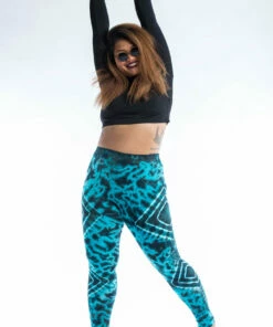 HaremPants.com Plus Size Diamond Tie Dye Cotton Leggings In Turquoise