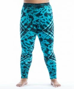 HaremPants.com Plus Size Diamond Tie Dye Cotton Leggings In Turquoise