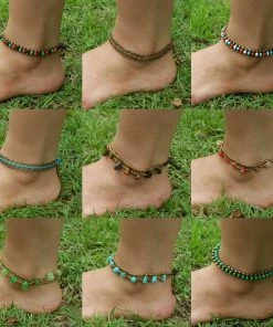 HaremPants.com Hand Made Fair Trade Anklet Antique Coins Blue Blue Harem Pants