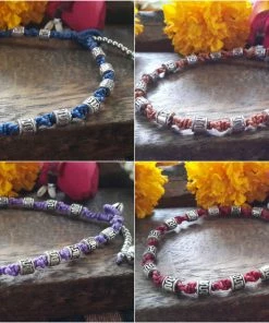 HaremPants.com Handmade Anklets Hand Made Fair Trade Anklet Waxed Cotton Silver Beads Brown