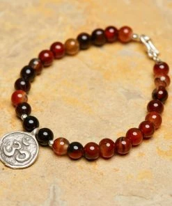 HaremPants.com Hand Made Tibetan Om Mala With Carnelian Beads Bracelet Red Harem Pants