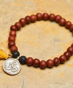 HaremPants.com Ohm Silver Charm With Nepalese Budhi Wooden Beads Bracelet