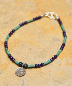 HaremPants.com Hand Made Tibetan Ohm Mala With Lapis And Turquoise Beads Bracelet Handmade Bracelets