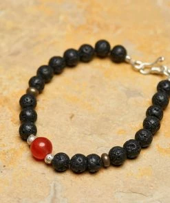 HaremPants.com Black Harem Pants Hand Made Tibetan Mala With Carnelian And Black Lava Beads Bracelets