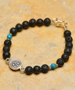 HaremPants.com Black Harem Pants Hand Made Tibetan Yin Yang Mala Bracelet With Black Lava And Turquoise Beads