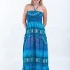 HaremPants.com Women's Tribal Chakras Smocked Bandeau Maxi Dress In Blue