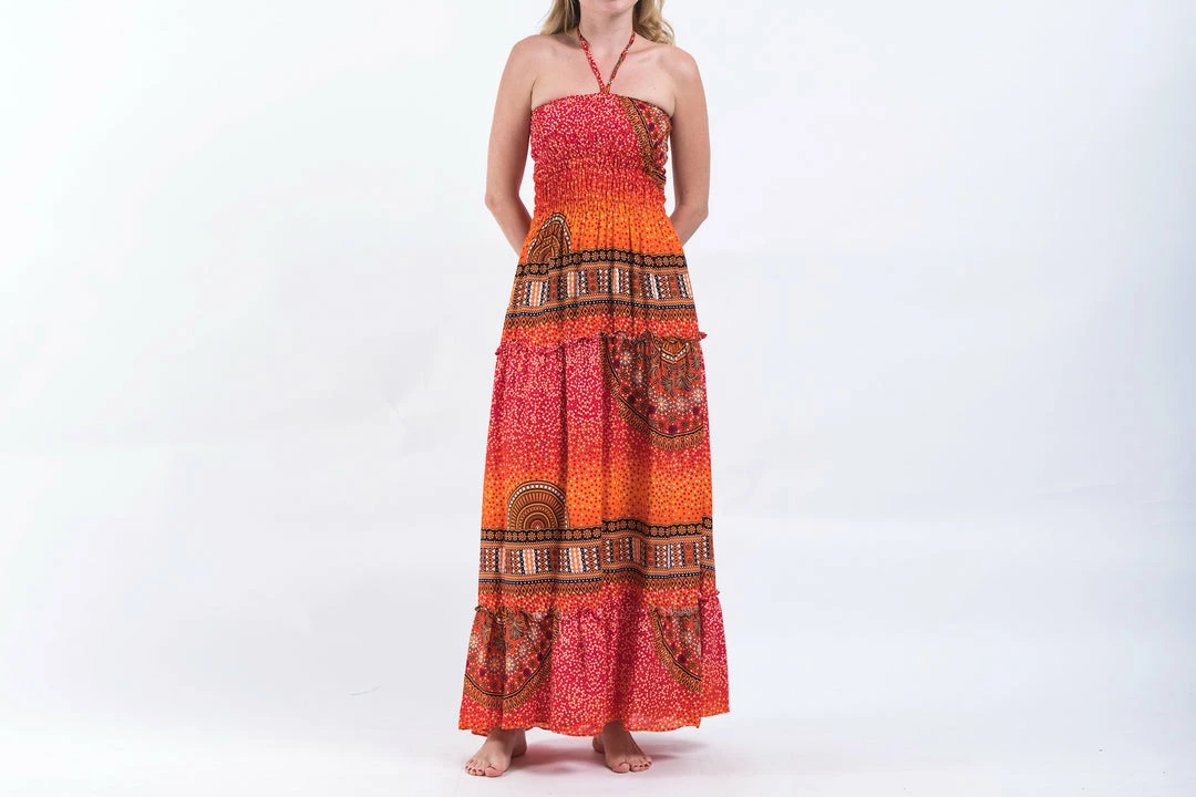 HaremPants.com Tribal Chakras Smocked Bandeau Maxi Dress In Orange 4 HaremPants.com Tribal Chakras Smocked Bandeau Maxi Dress In Orange