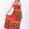 HaremPants.com Tribal Chakras Smocked Bandeau Maxi Dress In Orange