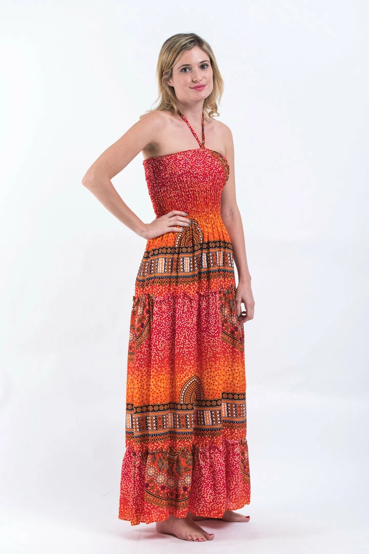HaremPants.com Tribal Chakras Smocked Bandeau Maxi Dress In Orange 5 HaremPants.com Tribal Chakras Smocked Bandeau Maxi Dress In Orange