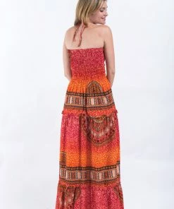 HaremPants.com Tribal Chakras Smocked Bandeau Maxi Dress In Orange 10 HaremPants.com Tribal Chakras Smocked Bandeau Maxi Dress In Orange
