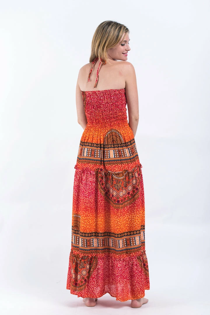 HaremPants.com Tribal Chakras Smocked Bandeau Maxi Dress In Orange 6 HaremPants.com Tribal Chakras Smocked Bandeau Maxi Dress In Orange