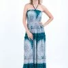 HaremPants.com Women's Marble Mandalas Smocked Bandeau Maxi Dress In Turquoise