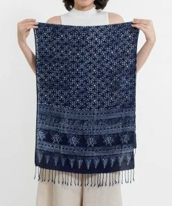 HaremPants.com Butterflies Print Hmong Indigo Batik Shawl Scarf