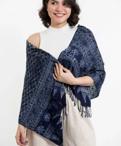 HaremPants.com Butterflies Print Hmong Indigo Batik Shawl Scarf