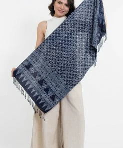 HaremPants.com Butterflies Print Hmong Indigo Batik Shawl Scarf