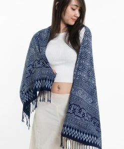HaremPants.com Diamonds Print Hmong Indigo Batik Shawl Scarf Women's