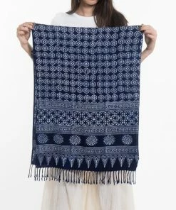 HaremPants.com Flowers Print Hmong Indigo Batik Shawl Scarf Women's