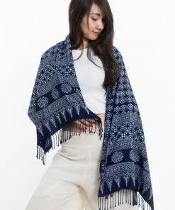 HaremPants.com Flowers Print Hmong Indigo Batik Shawl Scarf Women's