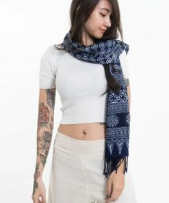 HaremPants.com Flowers Print Hmong Indigo Batik Shawl Scarf Women's