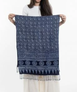 HaremPants.com Clovers Print Hmong Indigo Batik Shawl Scarf