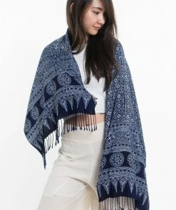 HaremPants.com Clovers Print Hmong Indigo Batik Shawl Scarf