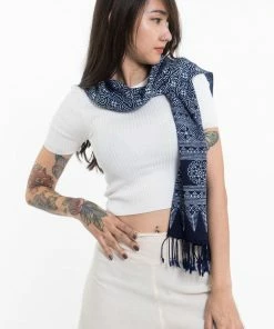 HaremPants.com Clovers Print Hmong Indigo Batik Shawl Scarf