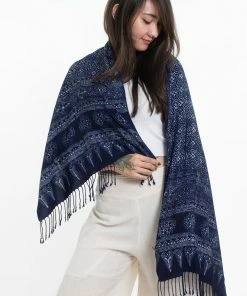 HaremPants.com Clovers Print Hmong Indigo Batik Shawl Scarf