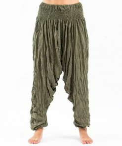 HaremPants.com Crinkled Cotton Harem Pants In Green Women's