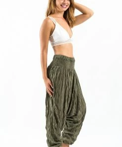 HaremPants.com Crinkled Cotton Harem Pants In Green Women's 8 HaremPants.com Crinkled Cotton Harem Pants In Green Women's