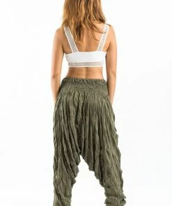 HaremPants.com Crinkled Cotton Harem Pants In Green Women's 9 HaremPants.com Crinkled Cotton Harem Pants In Green Women's