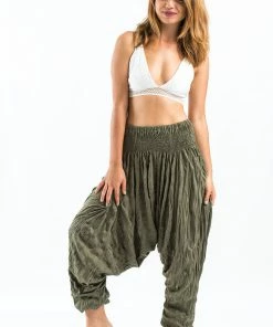 HaremPants.com Crinkled Cotton Harem Pants In Green Women's