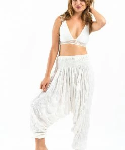 HaremPants.com Women's Crinkled Cotton Harem Pants In White
