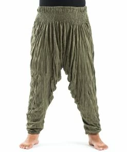 HaremPants.com Women's Plus Size Crinkled Cotton Harem Pants In Green