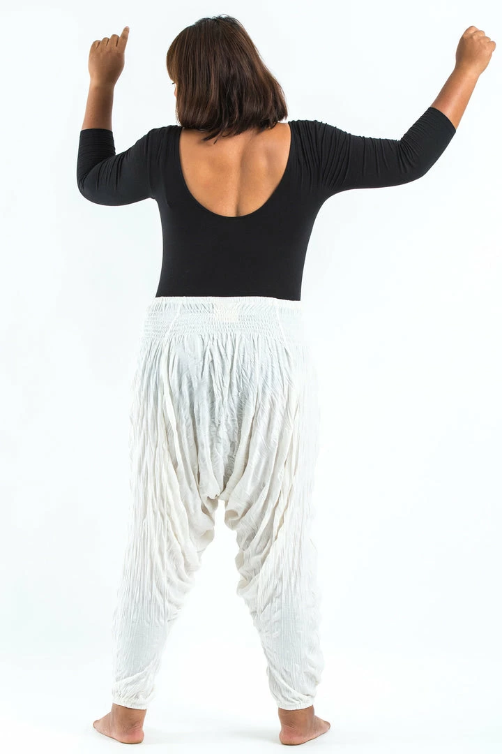 HaremPants.com Plus Size Crinkled Cotton Harem Pants In White 6 HaremPants.com Plus Size Crinkled Cotton Harem Pants In White