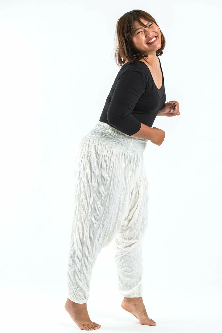 HaremPants.com Plus Size Crinkled Cotton Harem Pants In White 5 HaremPants.com Plus Size Crinkled Cotton Harem Pants In White
