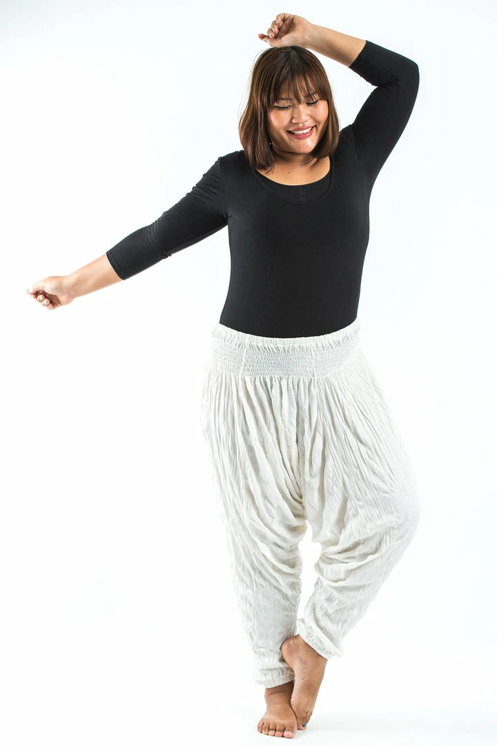 HaremPants.com Plus Size Crinkled Cotton Harem Pants In White 3 HaremPants.com Plus Size Crinkled Cotton Harem Pants In White