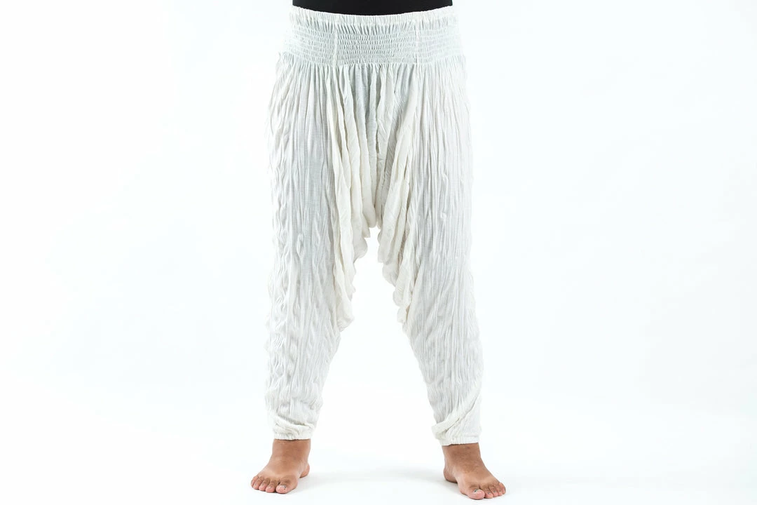 HaremPants.com Plus Size Crinkled Cotton Harem Pants In White 4 HaremPants.com Plus Size Crinkled Cotton Harem Pants In White