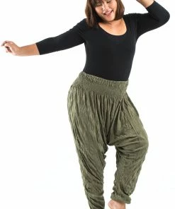 HaremPants.com Women's Plus Size Crinkled Cotton Harem Pants In Green