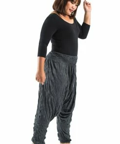 HaremPants.com Plus Size Crinkled Cotton Harem Pants In Black