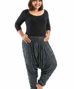 HaremPants.com Plus Size Crinkled Cotton Harem Pants In Black