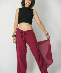 HaremPants.com Women's Thai Harem Double Layers Palazzo Pants In Solid Red